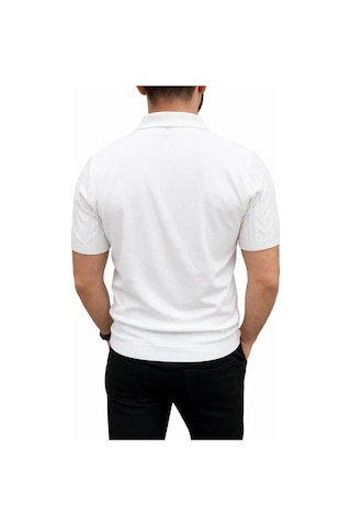 Erkek Yazlık Triko Tişört Kısa Kol Polo Yaka Düğmeli T-shirt - Beyaz