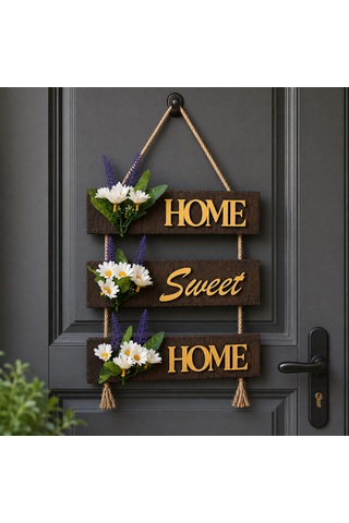 Papatya Çiçekli Home, Sweet, Home Duvar Süsü Ceviz