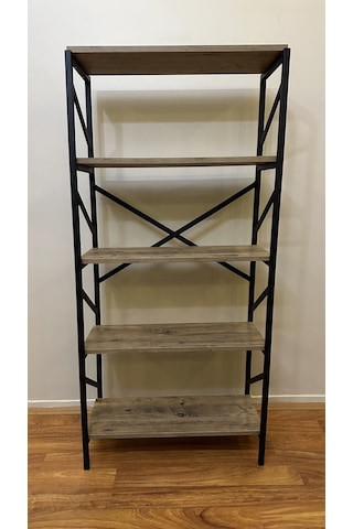 Modern Style Home Metal Kitaplık 5 Raflı Çok Amaçlı Dosya Kitap Rafı Ofis Salon Raf 150 Cm Ceviz Kahverengi Modernk04