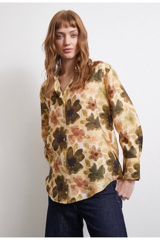 Kadın Uzun Kol Desenli Renkli Pamuk Saten Premium Kalite Spor Şık Gömlek Lime Sarı