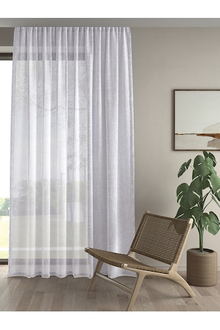 Keten Görünümlü Ekstrafor Büzgülü Beyaz Yüksek Kalite Tül Perde BEYAZ