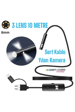 Yılan Kamera 3 Lens 10 Metre Sert Kablo