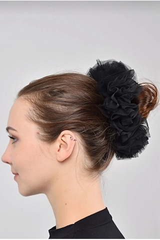 Ultra Konfor Modeli Kaymaz Terleme Yapmaz Tesettür Şal Eşarp Içi Tüllü Lastikli Topuz Tokası Kırmızı - Siyah Siyah