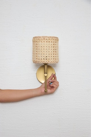 Hazeran & Rattan Doğal Yukarı Eskitme Gold Duvar Aydınlatması Ledli Aplik Beyaz