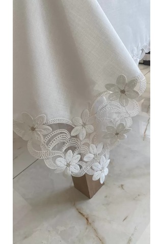 Sofra Takımı Evita Gardenya Keten Yemek Takımı 160x260 Masa Seti 26 Parça Runner Set Krem