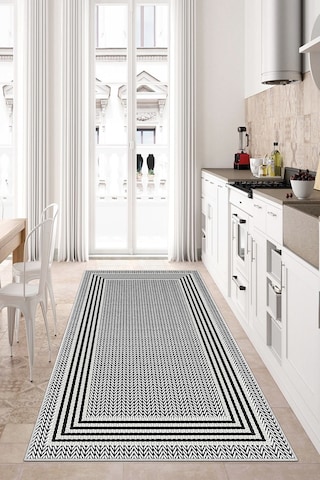 West Home Dijital Baskı Yıkanabilir Kaymaz Taban Salon Halısı Mutfak Halısı Yolluk Wh 479 White