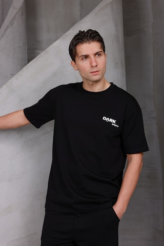Erkek Baskılı Oversize Bisiklet Yaka 2 İki İplik Kompakt T-shirt Siyah
