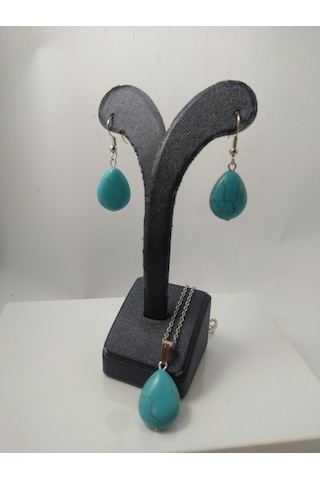 Turkuaz Firuze Taşı Kolye/Küpe Set – Doğaltaş Kolye ve Küpe Tak N11.8658