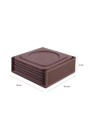 Bardak Altlığı,6 Lı Set,masaüstü Yuvarlak Cup Coaster,vegan Suni Deri,11x11 Cm.,bordo Bordo
