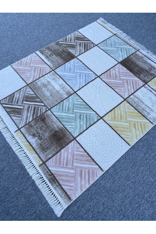 Kareli Desenli Renkli Kesme Halı 120x140 Kesme Akrilik Halı