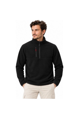 Barlashive Erkek Polar Dik Yaka Yarım Fermuarlı Fermuarlı Göğüs Cepli Regular Fit Kışlık Sweatshirt - Siyah Çok Renkli