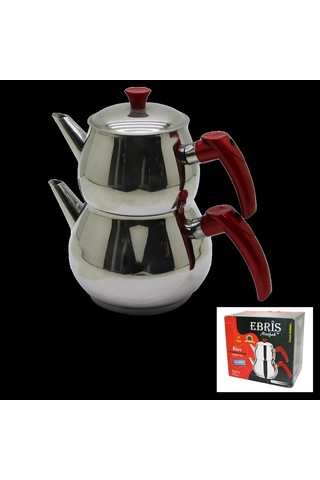 Aile Büyük Boy Küre Çelik Çaydanlık Seti Üst: 1.2lt - Alt: 2lt 5468 Çok Renkli
