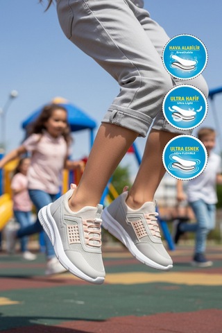 Walkway Buz Pudra Fileli Hafif Esnek Kız Çocuk Spor Ayakkabı 9060 Motano F Buz-pudra