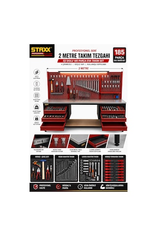 Staxx Servis Takım Tezgahı 2 Metre 6 Çekmeceli Atölye Dolabı 185 Parça Eva Takım Seti İzeltaş