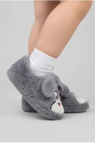 Modafocus Çocuk Köpekli Peluş Panduf - Gri Gri