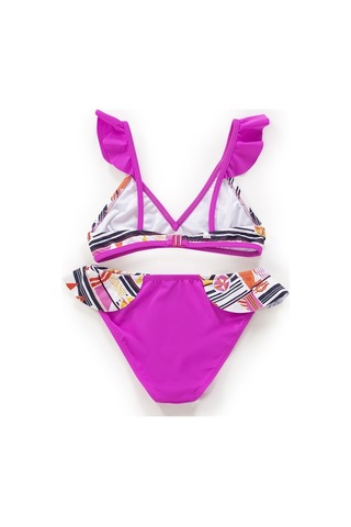 Endeep Kız Çocuk Desenli Volanlı Pembe Bikini Takımı Beyaz