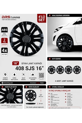 16 Inc Kırılmaz Sks Parlak Siyah Jant Kapağı 1 Takım 4 Adet No:408