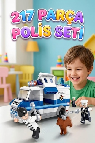 217 Parça Polis Arabası 3 Mini Figürlü Eğitici Ve Öğretici Oyuncak Blok Seti