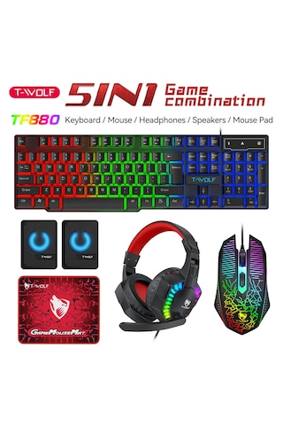 Apphirex Oyuncu 5-ın-1 Rgb Aydınlatmalı Gaming Full Ekipman Seti Q Klavye+mouse+mousepad+kulaklık+hoparlör Lazer