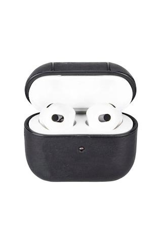Apple Uyumlu AirPods 3.Nesil Deri Kılıf Juni Aa1 Siyah
