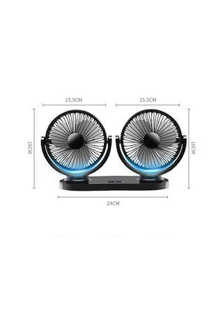 3 Kademeli Çift Başlı 360 Dönebilen Araç Fanı Oto Fan Soğutucu