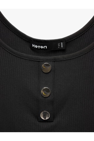 Koton Viskon Kumaş Slim Fit Düğmeli Henley Yaka Atlet Bluz Siyah 7wak10039ek