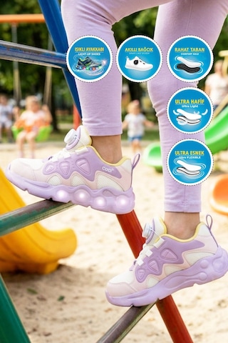 Cool Lila Geniş Kalıp Fileli Hafif Esnek Kız Çocuk Spor Ayakkabı Evan F