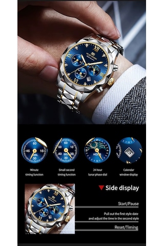 Geeksen Va Va Voom 2741 Kuarc Kol Saati - 42mm Mavi Ekran, 30m Su Geçirmez, Gümüş Çelik Kordon, Roman Rakamlar, Gün/tarih Gösterimi Gümüş - Mavi