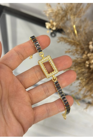 Dikdörtgen Gram Altınlık Siyah Baget Bileklik 17+3 Cm Çok Renkli