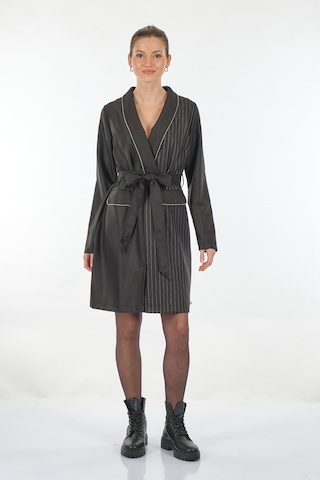 Unique Mode V Yaka Çizgili Uzun Kollu Siyah Kadın Elbise Uw233503 001