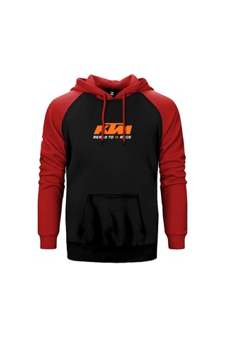 Ktm Ready To Race Text Kırmızı Renk Reglan Kol Kapşonlu Sweatshirt Kırmızı