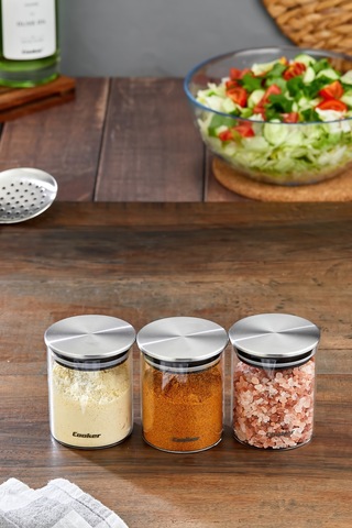 Cooket 3'lü 200 Ml Metal Kapaklı Borosilikat Cam Kavanoz Ckr3894 Şeffaf - Gri