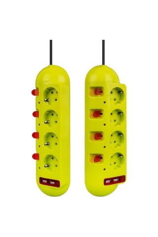 Vea Çift Usb Li 4'lü 1.5 Metre Ayrı Anahtarlı Kablolu Açma Kapama Tuşlu Akım Göstergeli Grup Priz 1.5 M