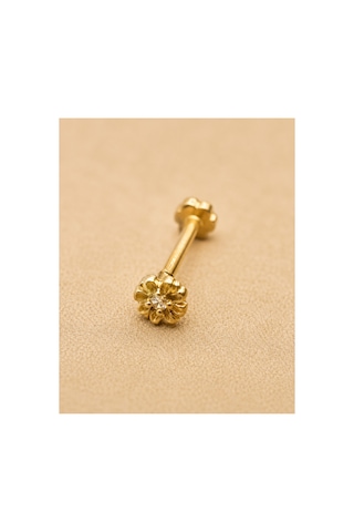 14 Ayar Altın Minimal Çiçek Model Taşlı Tragus Küpe Piercing