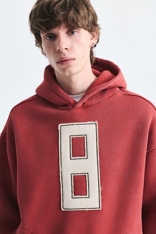 Vamos Numara Baskılı Oversize Sweatshirt Kırmızı