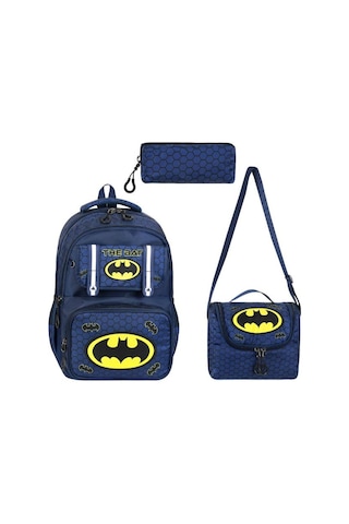 İlkokul Çantası 3'lü Set 42 30 Cm Beslenme Çantası Kalem Kutusu Ortopedik Sırt Erkek Çocuk Kids Bag Lacivert