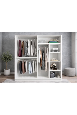 Osvin Tamamı Mdf Sürgü Kapaklı Dolap Gardırop Beyaz 180 Cm