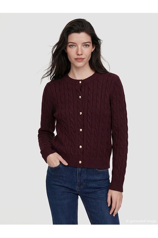 Lcw Comfort Bordo Bisiklet Yaka Desenli Kadın Triko Hırka