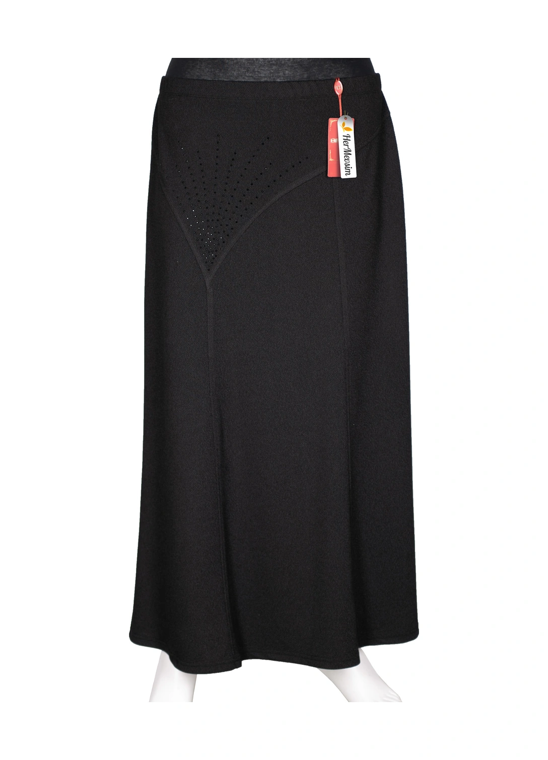 Hesna Kadın Nida Kışlık Büyük Beden Taşlı Astarsız Latikli Siyah Etek Siyah