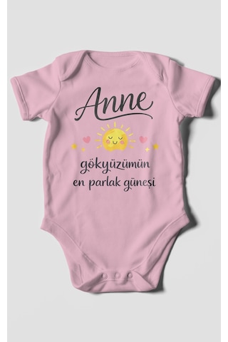 Morivokids Anne, Gökyüzümün En Parlak Güneşi Kısa Kollu Bebek Body Koyu Pembe