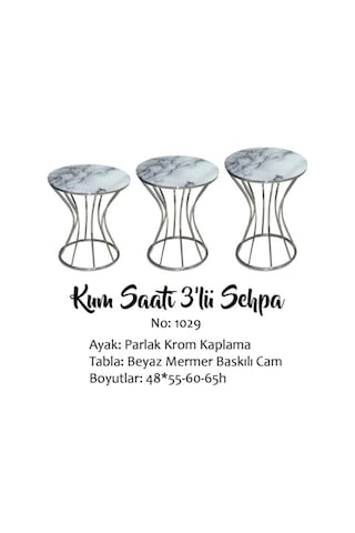 Brc Kum Saati Zigon Beyaz Mermer Desen Metal Çelik Gümüş Renk Kap