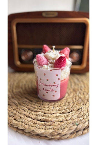 Çilek Soya Wax Mum Simli Kremalı