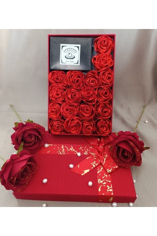 Kutuda Solmayan Güller 18 Adet Yapay Gül Kırmızı Aksesuar Hediyelik Kutulu Kutu Gül Kutusu