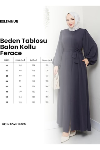 Eslemnur Balon Kol Medine İpeği Yazlık Ferace Lacivert