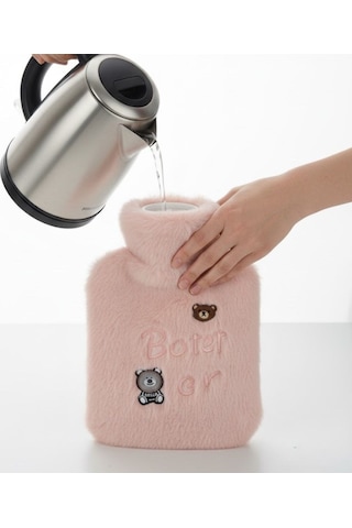 Işıklı Ayıcıklı Figürlü Pembe Peluş Sıcak Su Torbası 1 Lt Yumuşak Kılıf, Uzun Süre Sıcak Tutan Terma Renkli