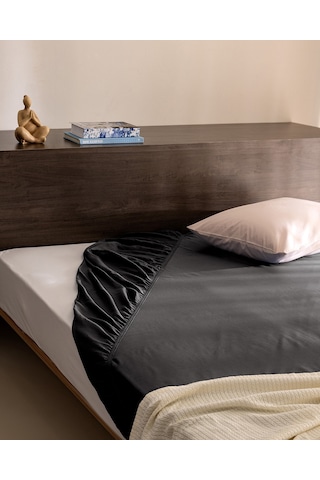 Madame Coco Ciel King Size Plus %100 Pamuk Lastikli Saten Çarşaf - Koyu Gri 8684427179499 Gri