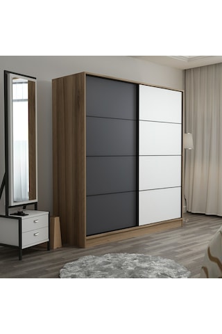Minar Kale 2 Kapaklı Sürgülü Dolap 180 Cm - Dore/antrasit/beyaz 210cm