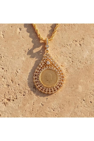 Altın Kaplama Yarım Altınlı Kolye 45 Cm Bnd-227