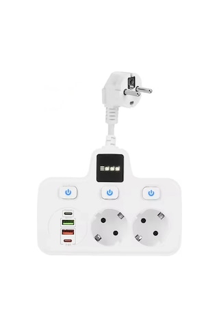 Termal Akım Korumalı 2'li Duvar Tipi Priz 2x Usb 2x Type-c Çıkışlı Priz Çoğaltıcı Beyaz Çocuk Kilit 0 M