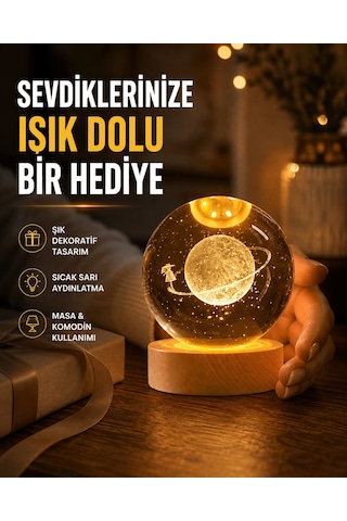 Ahşap Standlı Sarı Işıklı Dekoratif Küre Kız Figürü Tasarım Astraltech